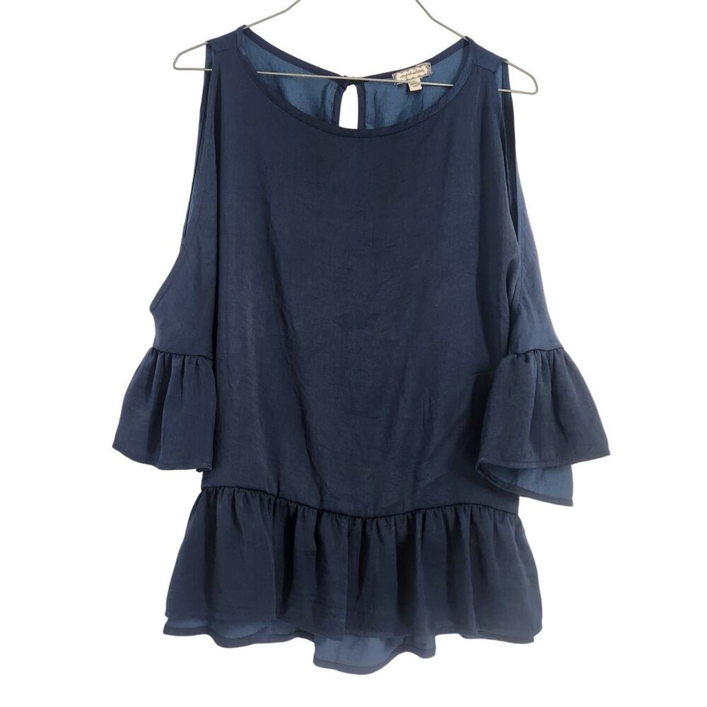 Eyeshadow Navy Blue Cold Shoulder Ruffle Top - Women's Size Small